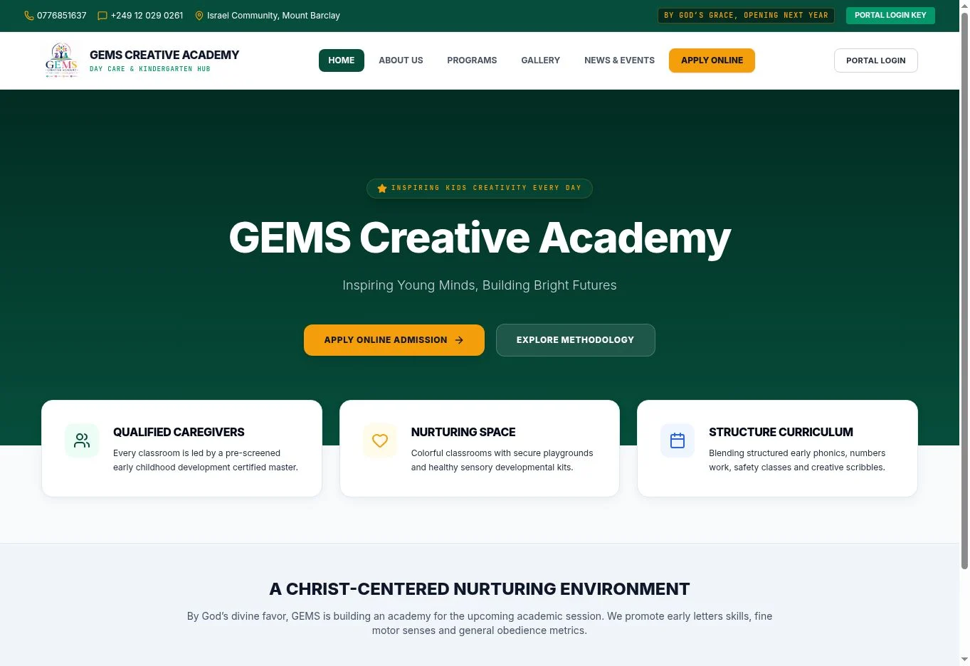 GEMS Creative Academy school website and portal homepage